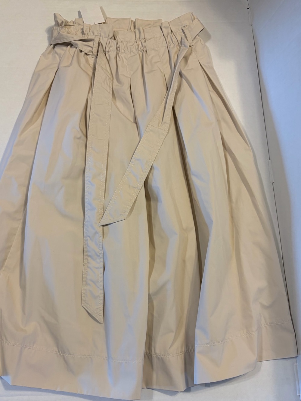 H&M Light Cream Paperbag Waist Chino Midi Skirt with Tie